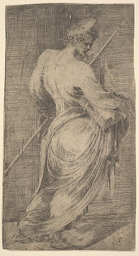 Saint James Major holding a staff and a book facing right, from "Christ and the Apostles"