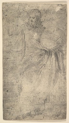 Christ as the Savior holding a globe, from "Christ and the Apostles"