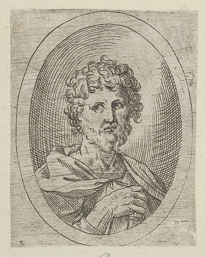 An apostle with a short beard holding a closed book, from "Christ, the Virgin, and Thirteen Apostles"