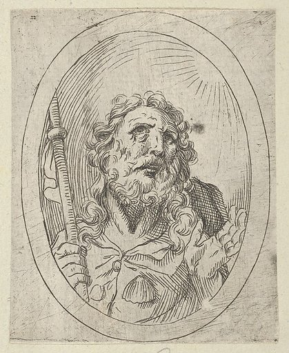 Saint James Major, looking upwards and holding a staff, from "Christ, the Virgin, and Thirteen Apostles"