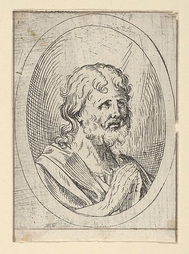 An apostle raising his eyes in prayer, in an oval frame, from "Christ, the Virgin, and Thirteen Apostles"