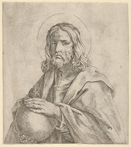 Christ seen in half-length, holding a globe surmounted by a cross