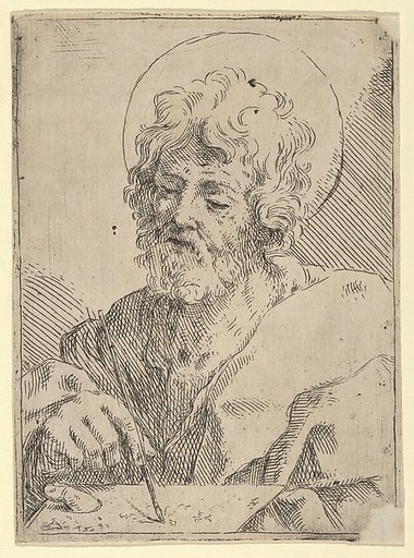 Saint Luke holding a paint brush and palette, after Reni (?)