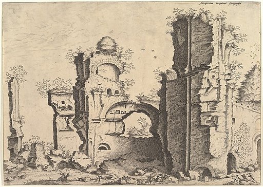 View of ruins, possibly the Baths of Caracalla, from "The Small book of Roman ruins and buildings" (Operum antiquorum romanorum)
