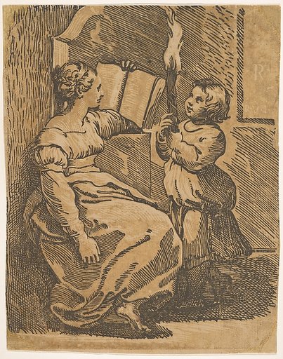 A Sybil reading facing right
