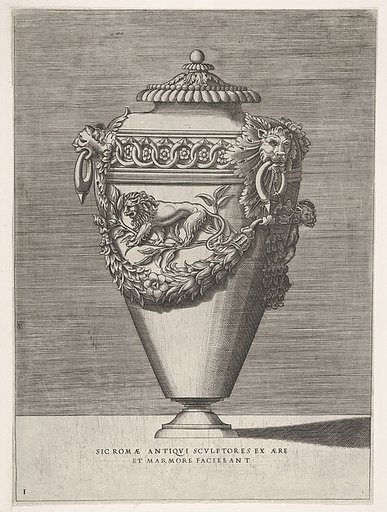 Antique Lidded Urn Decorated with a Motif of Diamond Rings and Lions, from "Vases after the Antique"