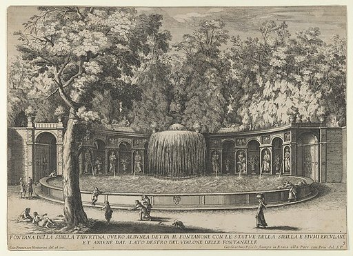 Book IV, plate 7: the fountain of the Tiburtine sibyl in the garden at Villa d'Este, Tivoli, from "The fountains of the Este garden in Tivoli" (Le fontane del Giardino Estense in Tivoli)