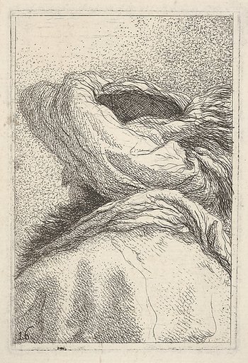 Man in a turban, depicted in bust length format from behind in three-quarters view, from "Collection of heads" (Raccolta di teste)