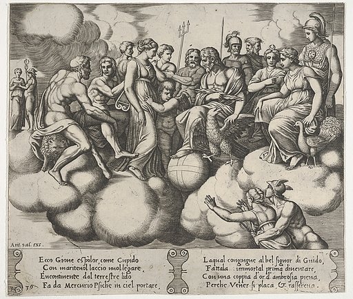 Plate 30: Cupid and Psyche plead their cases before the Gods, from "The Fable of Cupid and Psyche"