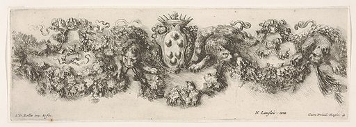 Design for a Frieze with Felines holding up a Garland and the Medici Coat of Arms in the Center, plate 2 from "Decorative friezes and foliage" (Ornamenti di fregi e fogliami)