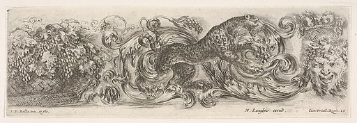 Design for a Frieze with Acanthus Scrolls and a Leopard in the Center, plate 10 from "Decorative friezes and foliage" (Ornamenti di fregi e fogliami)