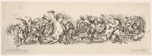 Design for a Frieze with Acanthus Scrolls and Playing Putti and Dogs, plate 12 from "Decorative friezes and foliage" (Ornamenti di fregi e fogliami)