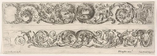 Two Frieze Designs with Acanthus Scrolls combined with a Lion and Eagle on top and Two Rams below, plate 5 from "Decorative friezes and foliage" (Ornamenti di fregi e fogliami)