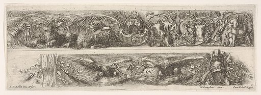 Two Designs for Friezes or Consoles characterized by Armorial Trophies, plate 6 from "Decorative friezes and foliage" (Ornamenti di fregi e fogliami)