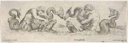 Two Tritons wrestling with other Sea Creatures, plate 13 from "Decorative friezes and foliage" (Ornamenti di fregi e fogliami)