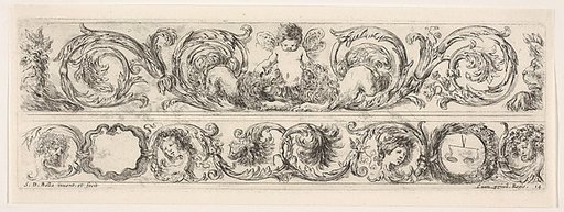 Design for Two Friezes, the One on Top containing a Zephyr flanked by Lions, plate 14 from "Decorative friezes and foliage" (Ornamenti di fregi e fogliami)