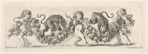 Design for a Frieze with Three Putti holding a Garland and Two Leopards jumping over it, plate 16 from "Decorative friezes and foliage" (Ornamenti di fregi e fogliami)