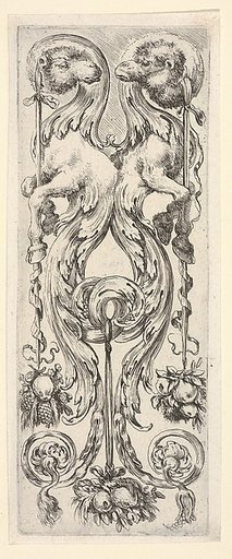 Two camels, their bodies turning into decorative leaves and scrollwork, from "Ornaments or Grotesques" (Ornamenti o Grottesche)