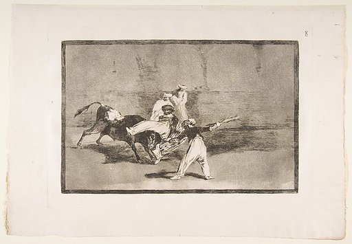 Plate 8 from "La Tauromaquia": A Moor caught by the bull in the ring
