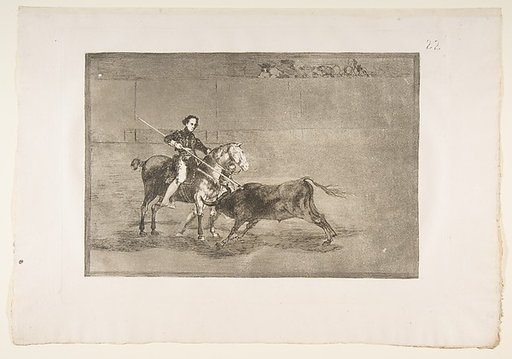 Plate 22 from "La Tauromaquia": Manly courage of the celebrated Pajuelera in [the ring] at Zaragoza