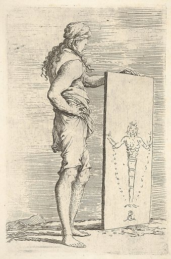 A figure supporting a tablet with a representation of a herm of Diana of Ephesus, from "Figurine"