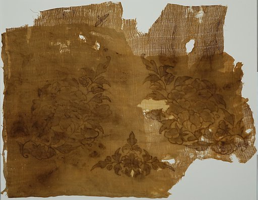 Textile fragment with peonies and butterflies