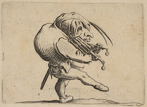 L'Homme Raclant un Gril en Guise de Violon (Man Scraping a Grill in the Guise of a Violin), from "Varie Figure Gobbi, suite appelée aussi Les Bossus, Les Pygmées, Les Nains Grotesques" (Various Hunchbacked Figures, The Hunchbacks, The Pygmes, The Grotesque Dwarfs)