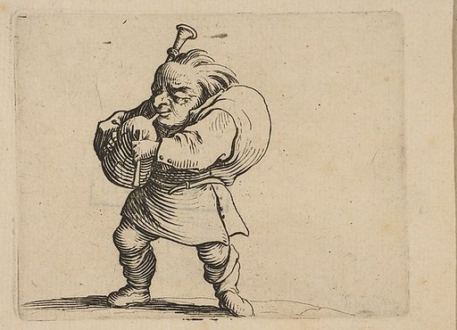 La Jouer de Cornemuse (The Bagpipe Player), from "Varie Figure Gobbi, suite appelée aussi Les Bossus, Les Pygmées, Les Nains Grotesques" (Various Hunchbacked Figures, The Hunchbacks, The Pygmes, The Grotesque Dwarfs)