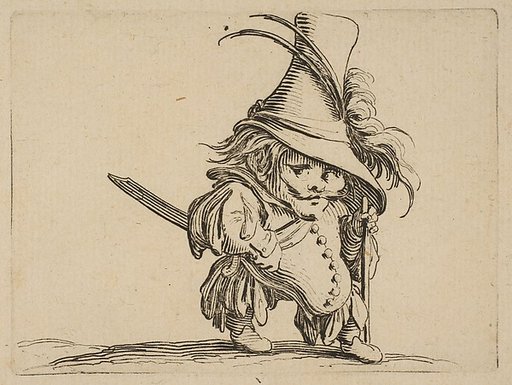 L'Homme au Ventre Tombant et au Chapeau Très Élevé (The Man with a Drooping Belly and a Very Tall Hat), from "Varie Figure Gobbi, suite appelée aussi Les Bossus, Les Pygmées, Les Nains Grotesques" (Various Hunchbacked Figures, The Hunchbacks, The Pygmes, The Grotesque Dwarfs)
