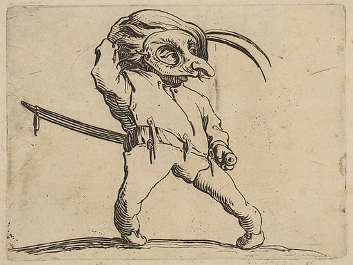 L'Homme Masqué aux Jambes Torses (The Masked Man with Crooked Legs), from "Varie Figure Gobbi, suite appelée aussi Les Bossus, Les Pygmées, Les Nains Grotesques" (Various Hunchbacked Figures, The Hunchbacks, The Pygmes, The Grotesque Dwarfs)