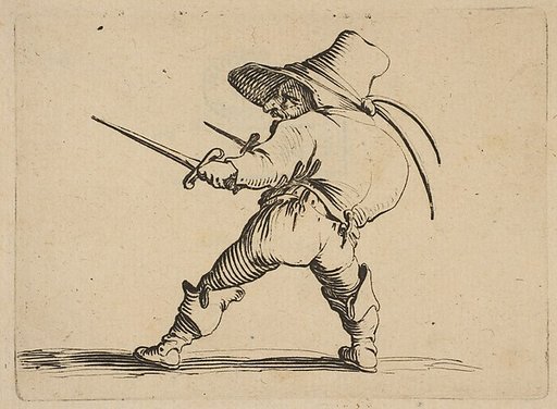 Le Duelliste a L'Épée et au Poignard (The Duelist with a Sword and Daggar), from "Varie Figure Gobbi, suite appelée aussi Les Bossus, Les Pygmées, Les Nains Grotesques" (Various Hunchbacked Figures, The Hunchbacks, The Pygmes, The Grotesque Dwarfs)