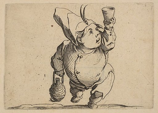 Le Beveur vu de Face (The Drinker Viewed from the Front), from "Varie Figure Gobbi, suite appelée aussi Les Bossus, Les Pygmées, Les Nains Grotesques" (Various Hunchbacked Figures, The Hunchbacks, The Pygmes, The Grotesque Dwarfs)