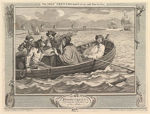 The Idle 'Prentice Turned Away and Sent to Sea: Industry and Idleness, plate 5