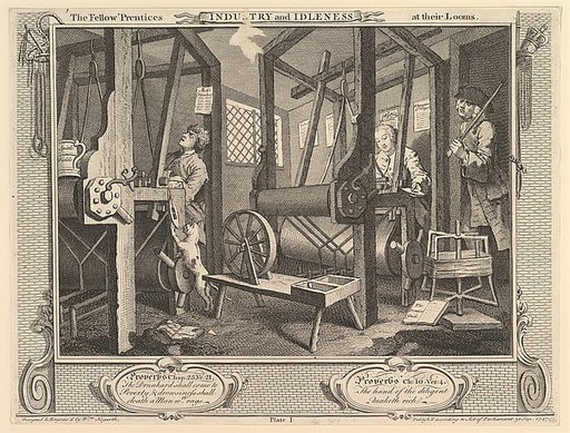 The Fellow 'Prentices at their Looms: Industry and Idleness, plate 1