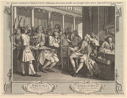The Industrious 'Prentice Alderman of London, the Idle One Brought Before Him & Impeached by his Accomplice: Industry and Idleness, plate 10
