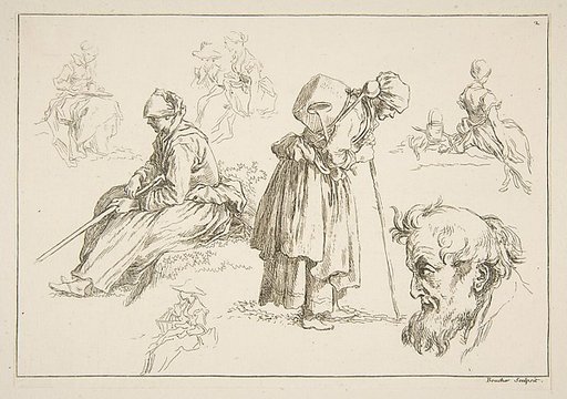 Sheet of Sketches, from "Livre d’étude d’après les desseins originaux de Blomart"