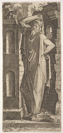 St. Philip(?), standing with his left hand on his hip and his right hand resting on his head, from "Christ and the Twelve Apostles"