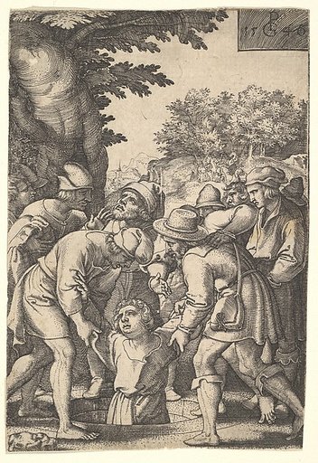 Joseph lowered into a well by his brothers, from "The Story of Joseph"