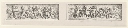 Two Friezes with Playing Putti, Premier Livre, Sixieme Cahier, plate 34 from "L'Oeuvre de J. B. Huet"