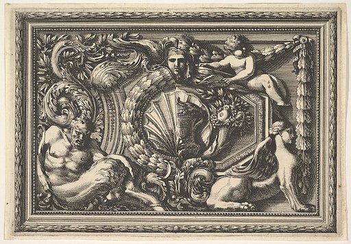 Design for a Panel with Two Variants containing a Satyr and a Sphynx, from "Panneaux d'ornement"