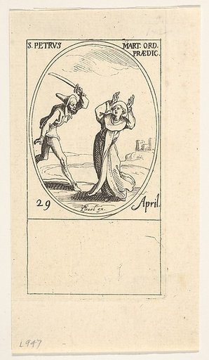 Martyrdom of Saint Peter, an oval composition, from "Les images de tous les saints et saintes de l'année" (Images of all the saints of the year)