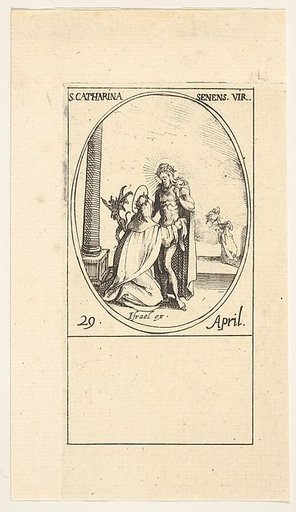 Vision of Saint Catherine, an oval composition, from "Les images de tous les saints et saintes de l'année" (Images of all the saints of the year)