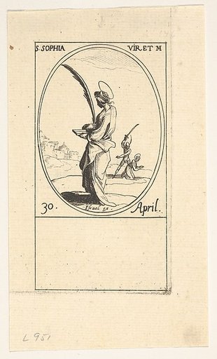 Martyrdom of Saint Sophia, an oval composition, from "Les images de tous les saints et saintes de l'année" (Images of all the saints of the year)