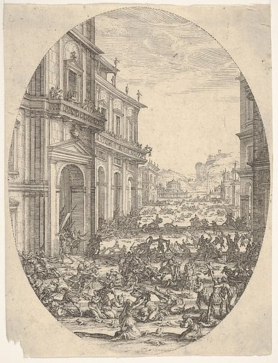 The Massacre of the Innocents: architectural facades at left and right