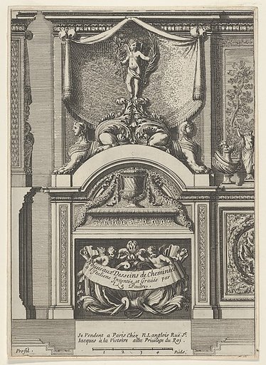 Design for a Fireplace Surmounted by Sphynxes and Cupid, title page from "Nouveaux dessins de cheminées à l'italienne"