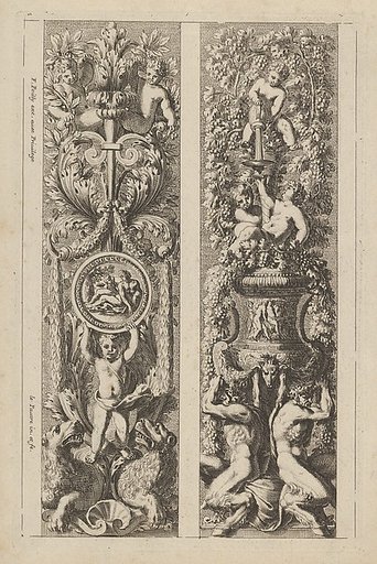 Two Designs for Panels with Candelabra Decorations, from "Montants d'ornement"