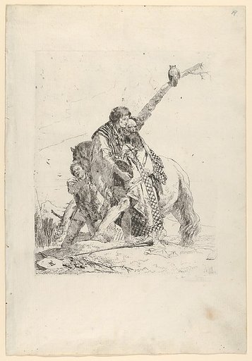 Three Men standing beside a Horse, from the Scherzi