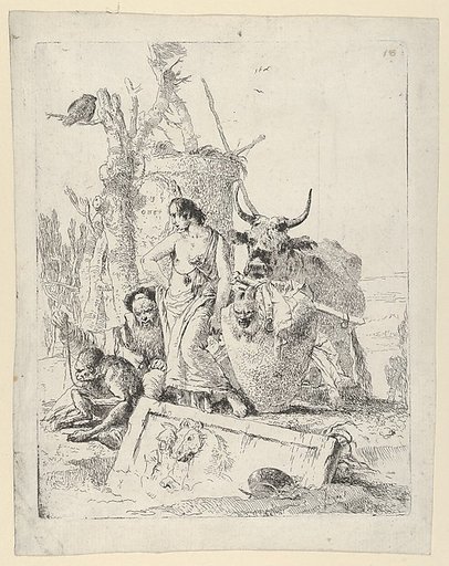 Young Shepherdess and old man with a Monkey, from the Scherzi