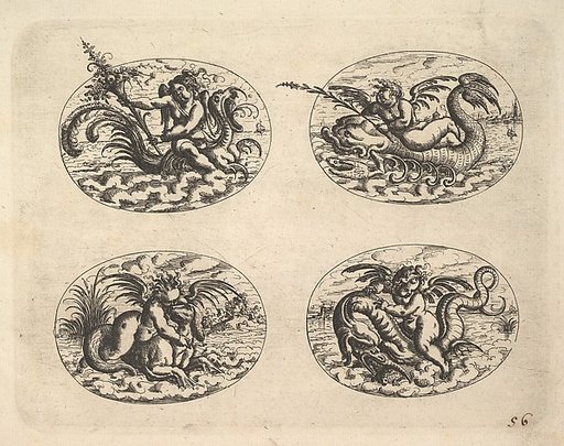 Four Ovals with Genii, from "Neue Grotessken Buch"