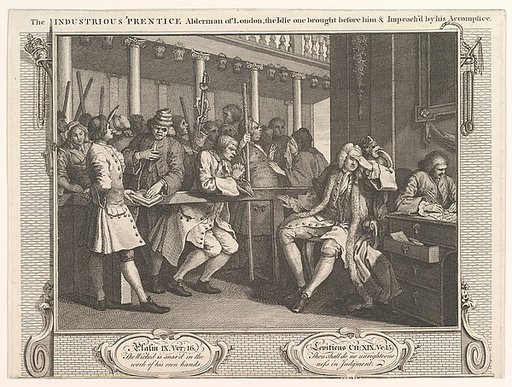 The Industrious 'Prentice Alderman of London, The Idle One Brought Before Him and Impeached by his Accomplices (Industry and Idleness, plate 10)